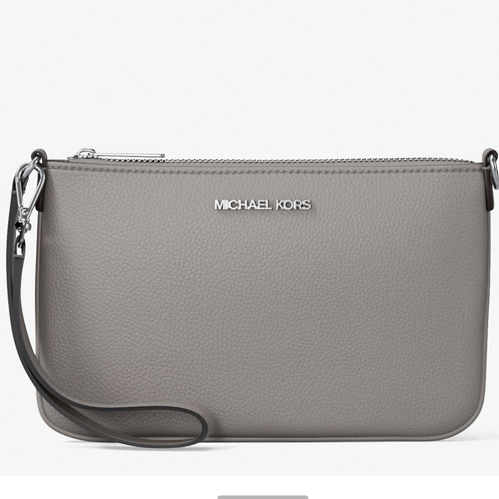 NWT gray pebbled leather wristlet with silver hardware Michael Kors